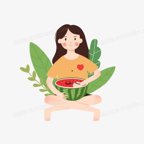 插画吃瓜少女视频素材,吃瓜少女的欢乐时光
